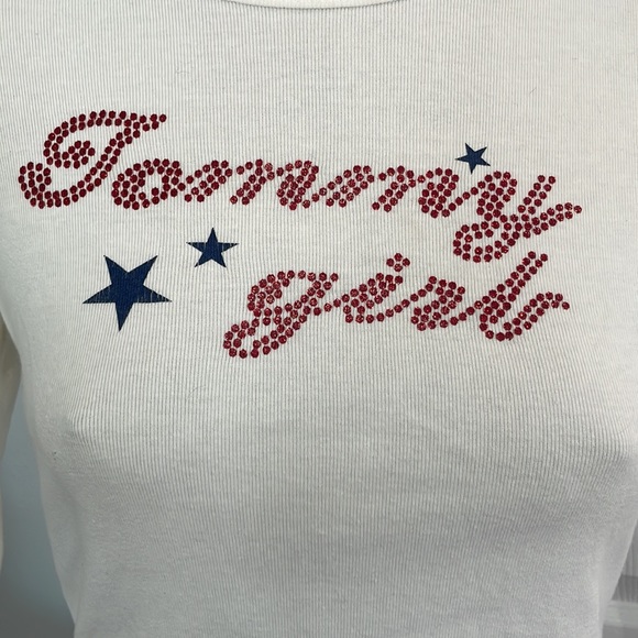 Vtg Tommy jeans Girl top Hilfiger White long sleeve shirt embellished jersey L - Picture 2 of 8